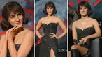 Foto kolase aktris Bollywood Kriti Sanon saat menghadiri peluncuran trailer film berbahasa Hindi mendatangnya 'Bhediya' di Mumbai pada 19 Oktober 2022. (AFP/Sujit Jaiswal)