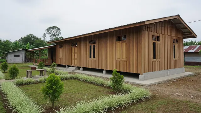 Model Rumah Kayu Modal Rp 50 Juta dengan Halaman Mini di Desa