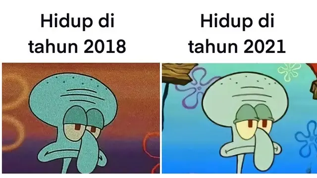 6 Meme Kehidupan dari Tahun ke Tahun Ini Kocak, Ekspresi Squidward