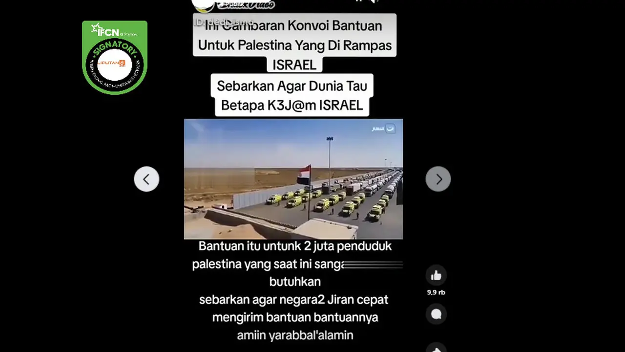 Tangkapan layar klaim video konvoi bantuan untuk Palestina yang dirampas Israel