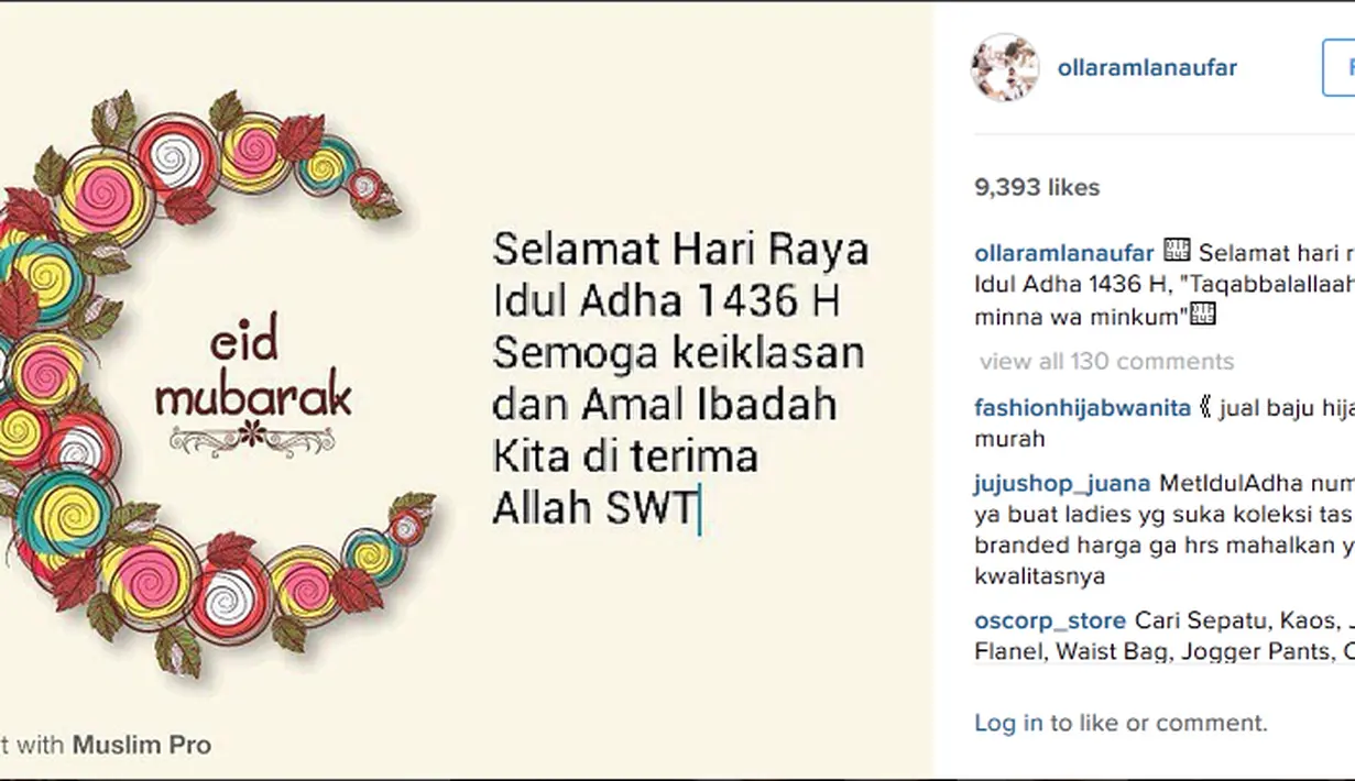 Ucapan manis dengan aksen bunga ini diunggah oleh Olla Ramlan di akun instagram miliknya. (via instagram/@ollaramlanaufar)