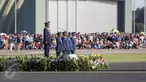Kepala Staf Angkatan Udara (KSAU), Marsekal TNI Hadi Tjahjanto memimpin upacara peringatan Hari Ulang Tahun (HUT) ke-71 di Taxi Way Skuadron Udara Bandara Halim Perdanakusuma, Jakarta, Minggu (9/4). (Liputan6.com/Faizal Fanani)