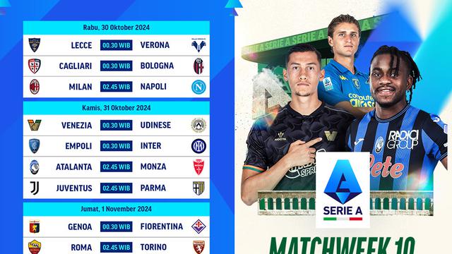 Jadwal Pertandingan Liga Italia 2024/25 Matchweek ke 10 di VIdio