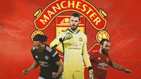 Manchester United - Edinson Cavani, David De Gea, Juan Mata (Bola.com/Adreanus Titus)