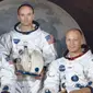 (dari kiri ke kanan) Buzz Aldrin, Neil Armstrong, dan Michael Collins; para astronaut misi Apollo 11 yang dikenal sebagai misi pendaratan manusia pertama di Bulan (AP PHOTO)