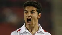 Selebrasi gol winger Sevilla, Jesus Navas ke gawang Real Mallorca dalam lanjutan La Liga di Ono Stadium, Palma de Mallorca, 20 Februariy 20. AFP PHOTO / JAIME REINA 
