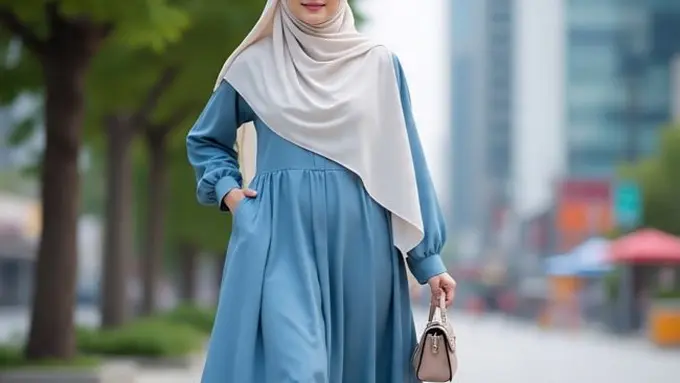 Ilustrasi Model Gamis Biru Muda (Sumber Gambar Meta AI)