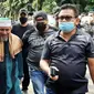 Pimpinan Khilafatul Muslimin Abdul Qadir Hasan Baraja saat tiba di Polda Metro Jaya, Selasa (7/6/2022). (Liputan6.com/Ady Anugrahadi)