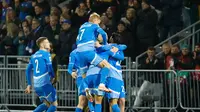 Selebrasi skuad&nbsp;Timnas&nbsp;Islandia dalam laga Kualifikasi Piala Dunia 2026 versus Prancis, Selasa (14/10/2025). (AP Photo/Brynjar Gunnarsson)