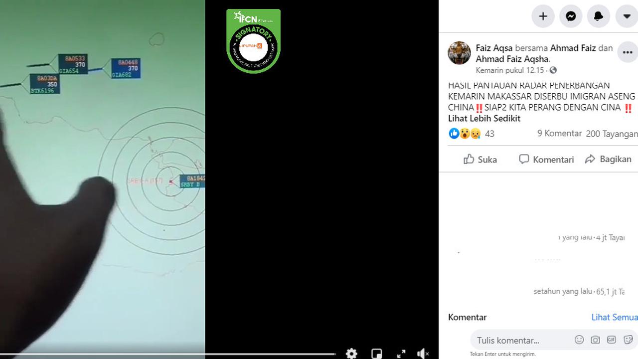 Cek Fakta Liputan6.com menelusuri klaim video radar penerbangan yang mengangkut WNA China
