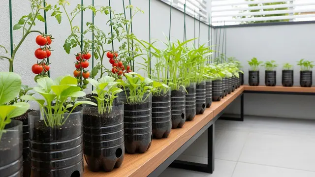 Ide Kebun Sayur di Teras Belakang dengan Botol Bekas