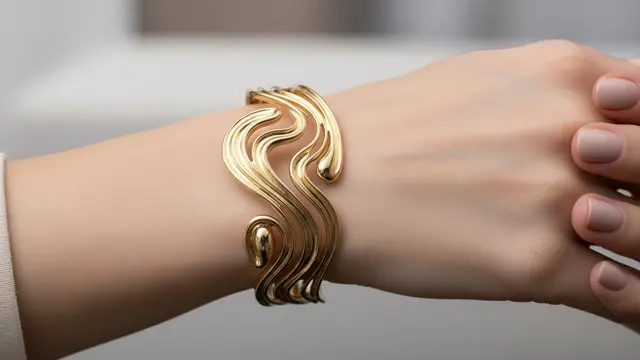 Model Gelang Emas Cuff Sculptural Desain Abstrak 2025/ Ilustrasi AI