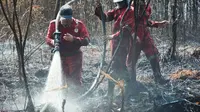 Proses pemadaman kebakaran lahan di Kabupaten Bengkalis. (Liputan6.com/M Syukur)
