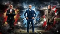 Ilustrasi Alex Ferguson, Pep Guardiola, dan Bob Paisley. (Foto by Gemini AI)