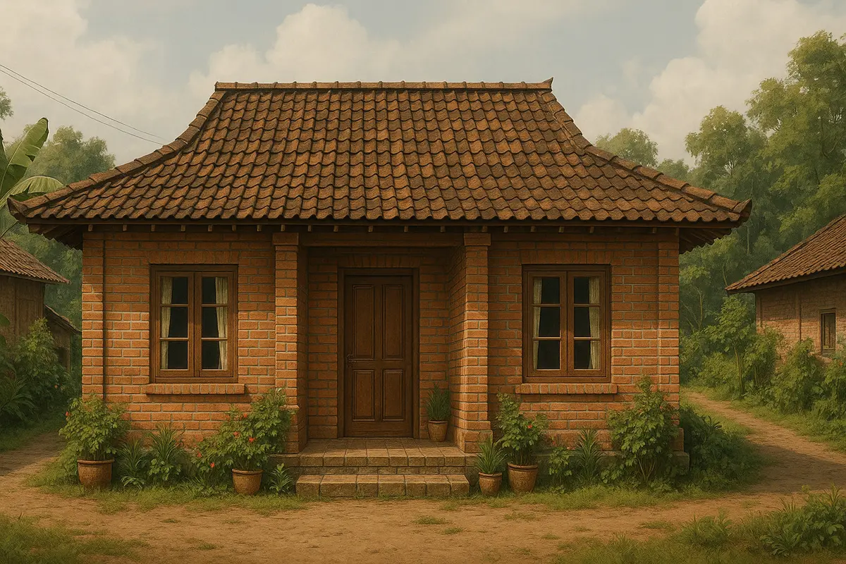Rumah dengan Bata Tempel/ Ilustrasi gambar oleh AI