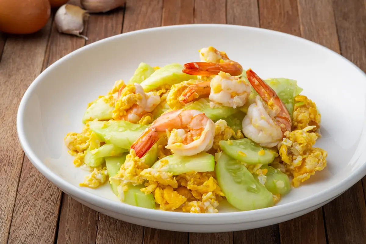 tumis mentimun telur udang