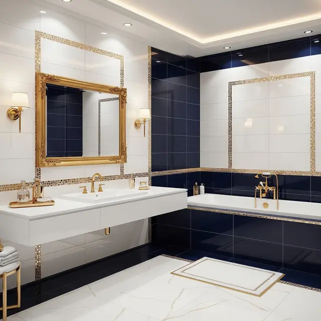 Kombinasi Tiga Warna Keramik Kamar Mandi (AI Generated)