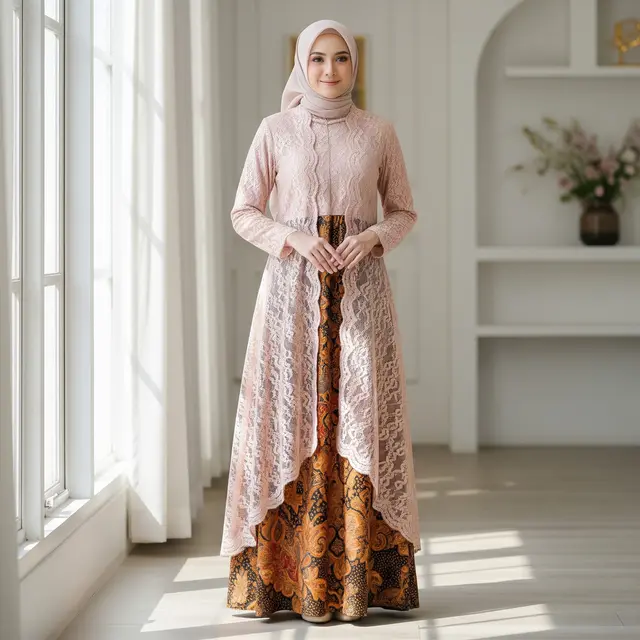 9 Model Gamis Batik Brokat Silk Look Elegan, Pilihan Busana Pesta Modern