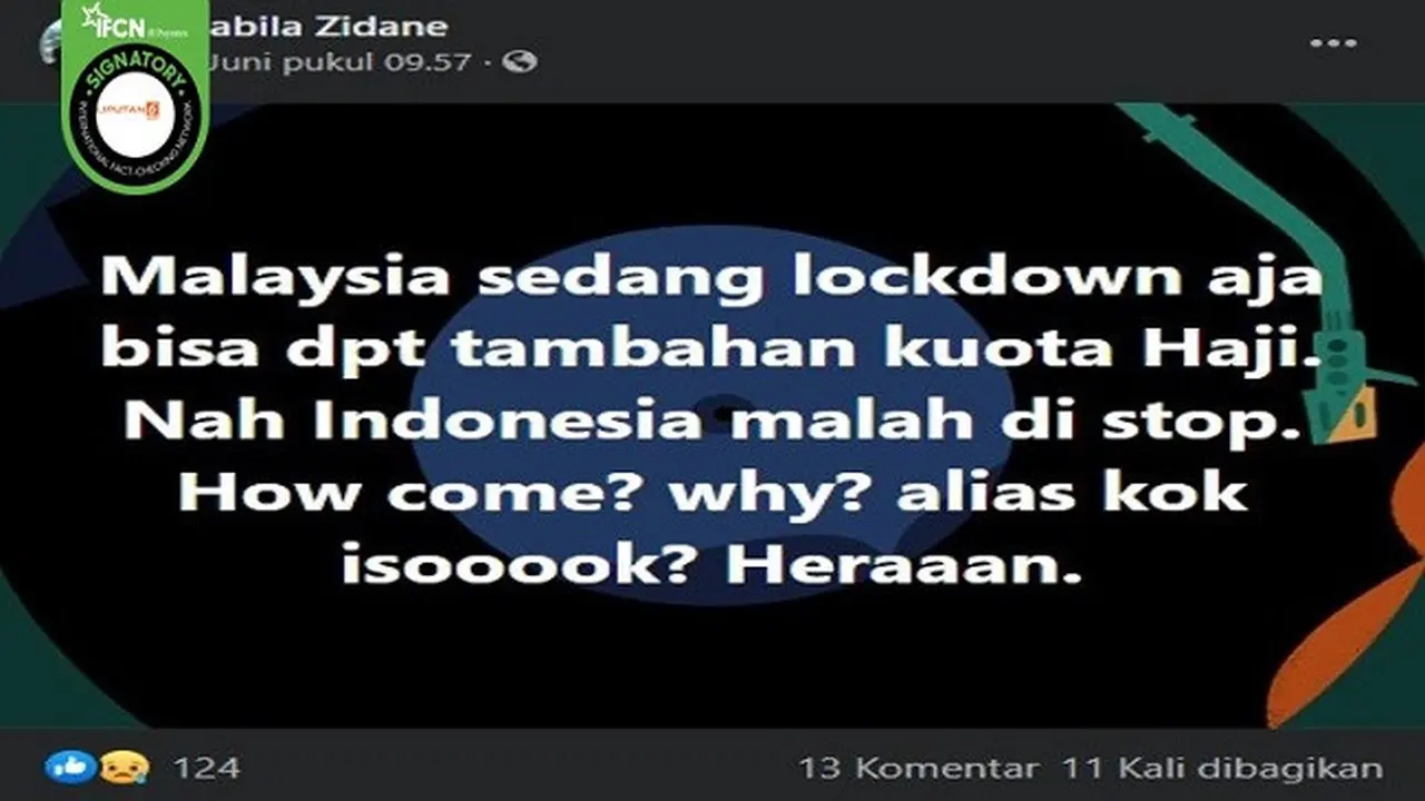 Gambar Tangkapan Layar Kabar Malaysia Dapat Tambahan Haji Saat Lockdown (sumber: Facebook)