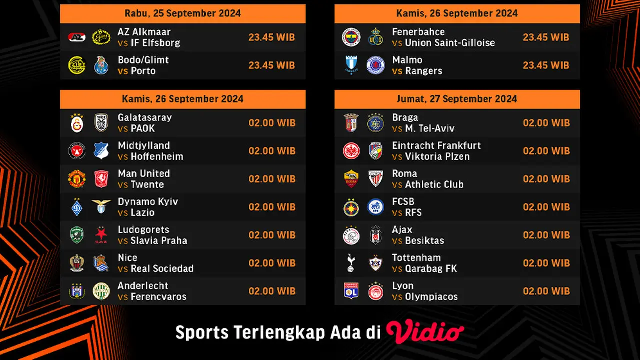 Jadwal Liga Europa 2024/25 Matcweek 1