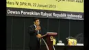 Ketua DPR RI Setya Novanto memberikan pidato politiknya dalam pembukaan  Seminar Sehari bertajuk Outlook penegakan hukum 2014 dan Upaya perbaikan kinerja di tahun 2015, di Ruang Nusantara lV DPR RI, Jakarta, (22/01). (Liputan6.com/Andrian M Tunay)