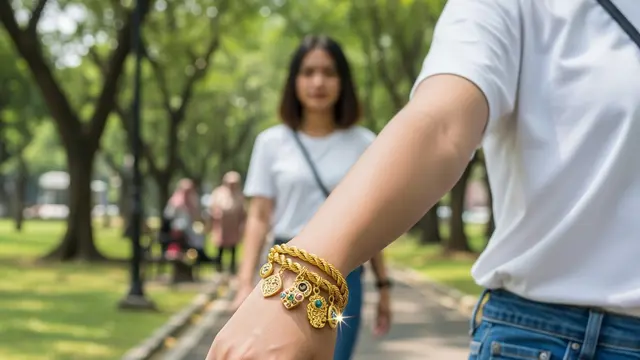 Model Gelang Emas Tali Kombinasi Batu Permata 2025