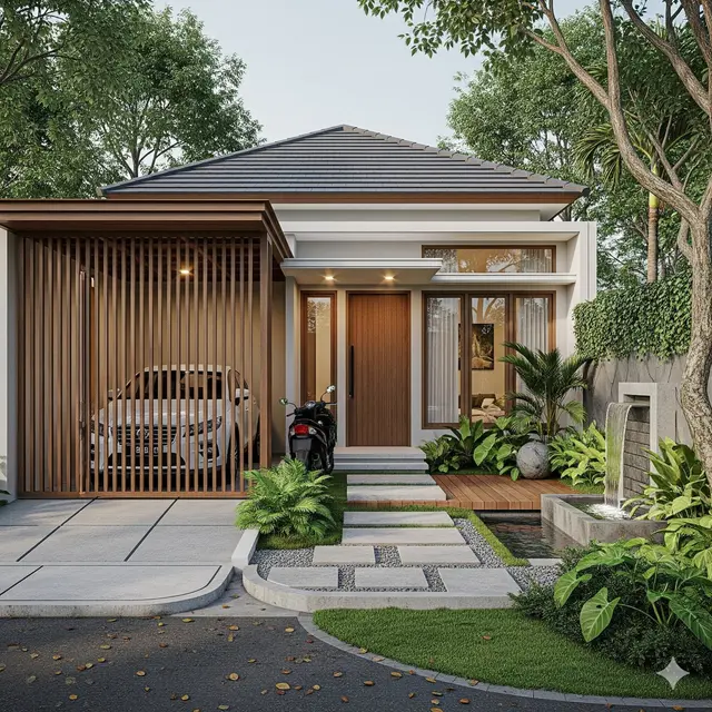 Desain dengan Carport dan Taman Depan