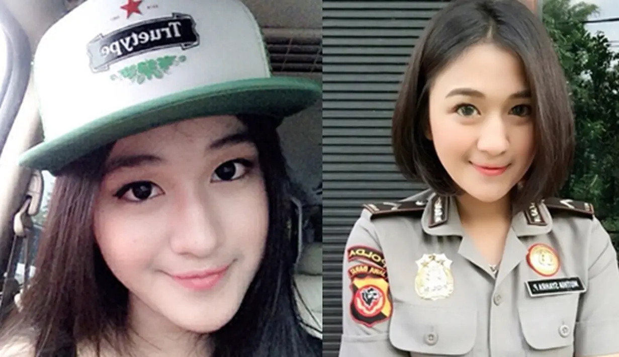 Senyum manis Bripda Muthia saat menggenakan topi di sebuah mobil. Tak hanya cantik, Polwan cantik ini dikenal sebagai Polisi yang baik hati. Menurut penuturan Kapolres Bogor. (Istimewa)