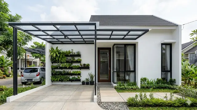 Desain Rumah Kecil 6x10 dengan Taman Depan Mini dan Kanopi. Gemini