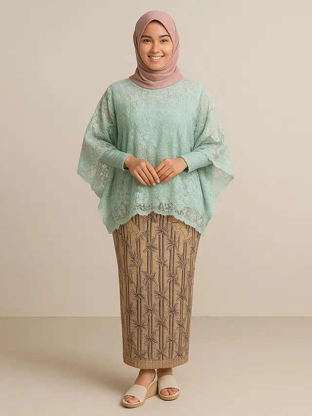Model Kebaya Brokat Lengan Kelelawar Kombinasi Batik 2025 yang Elegan/Ilustrasi AI