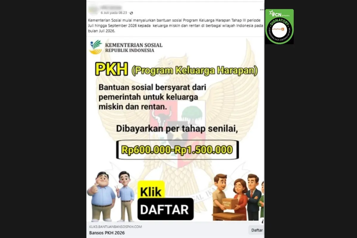 Cek Fakta Liputan6.com mendapati klaim tautan pendaftaran bansos PKH periode Juli hingga September 2026.