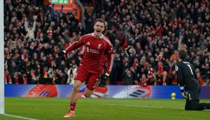 Selebrasi Florian Wirtz dalam laga Liga Inggris antara Liverpool vs Wolverhampton, Sabtu (27/12/2025). (AP Photo/Ian Hodgson)