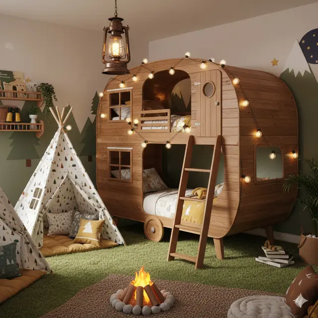 Desain Kamar Anak dengan Tempat Tidur Bertingkat. Gemini
