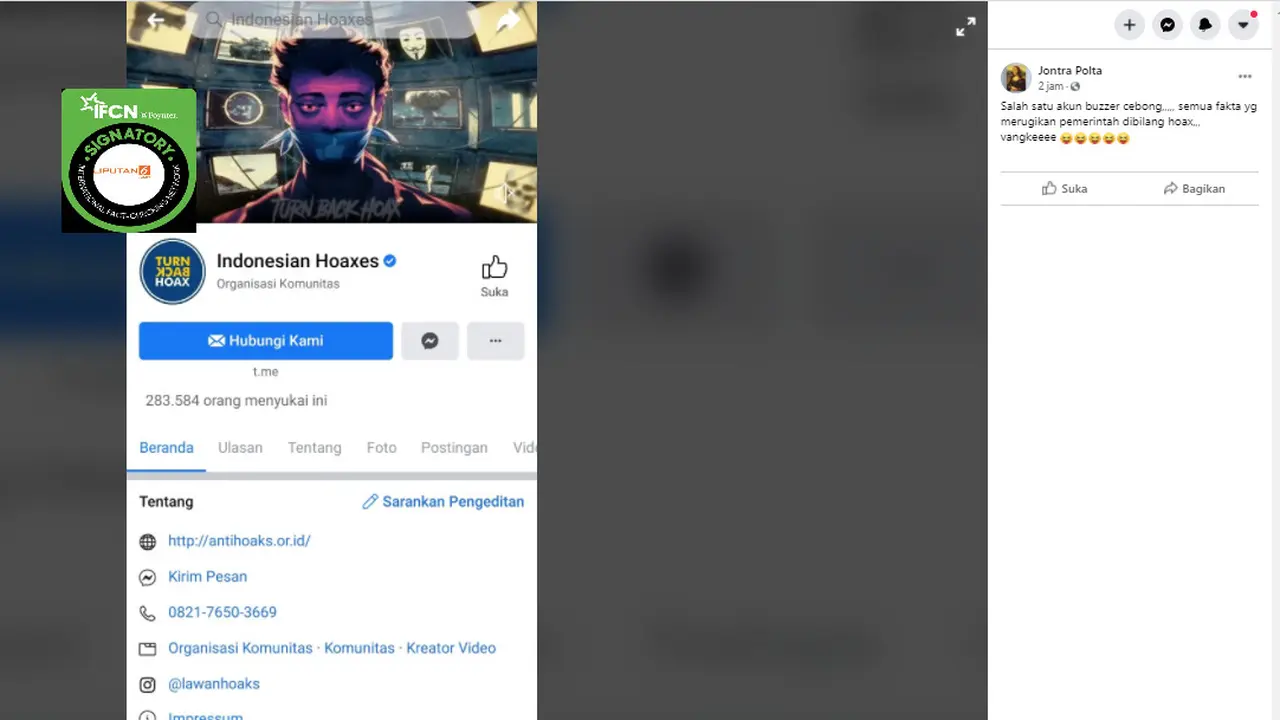 Hoaks Facebook Indonesian Hoaxes Milik Mafindo adalah Buzzer Cebong