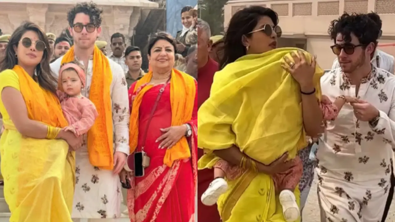 Potret Priyanka Chopra Dibalut Sari Kuning saat Datang ke Kuil