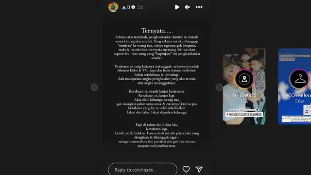Conchita Caroline sedih sang ibu diduga memanipulasi honornya (Foto: Instagram conchizzlin)
