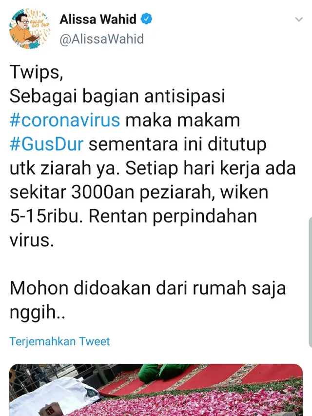Unggahan Alissa Wahid. (Foto: Twitter @AlissaWahid)