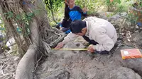 Benda prasejarah batu dakon ditemukan di SDN 4 Sumberberas, Kecamatan Muncar, Banyuwangi. (Hermawan/Liputan6.com)