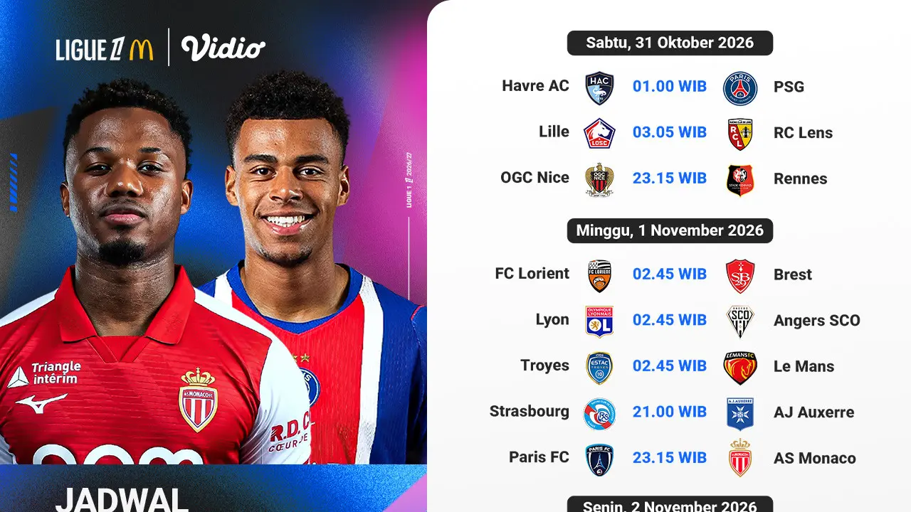Jadwal Ligue 1 2026/27 di Matchweek 9