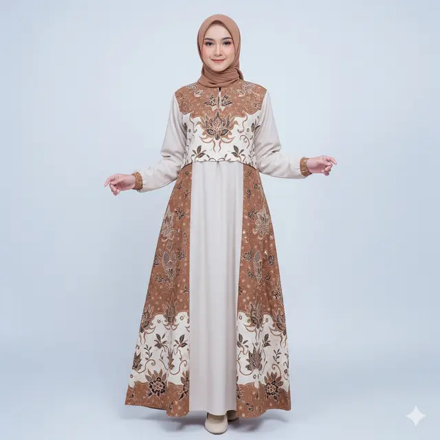 Model Dress Batik Wanita Muslim Syar’i Terbaru 2025. Gemini