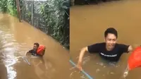 Aksi Heroik Pria Terjang Banjir Demi Antar Makanan untuk Para Sahabat, Tuai Pujian