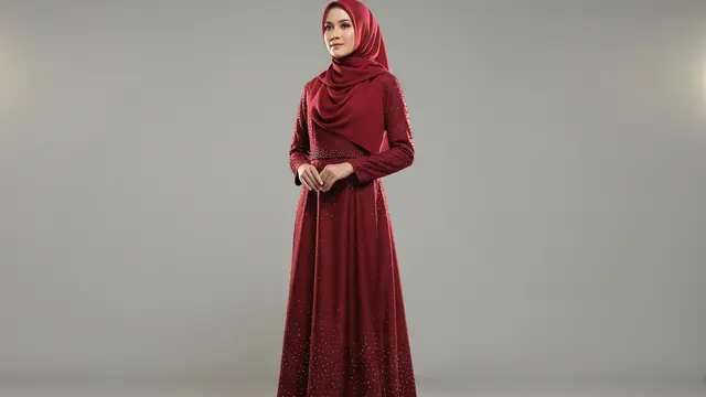 Gamis Polos Motif Payet Titik-Titik Beraturan