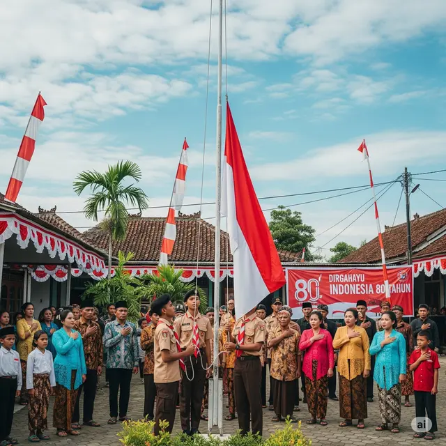 Ilustrasi warga melaksanakan Upacara Bendera. Foto: Gemini