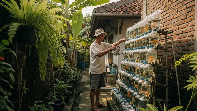Botol Bekas Bertingkat untuk Ikan Hias