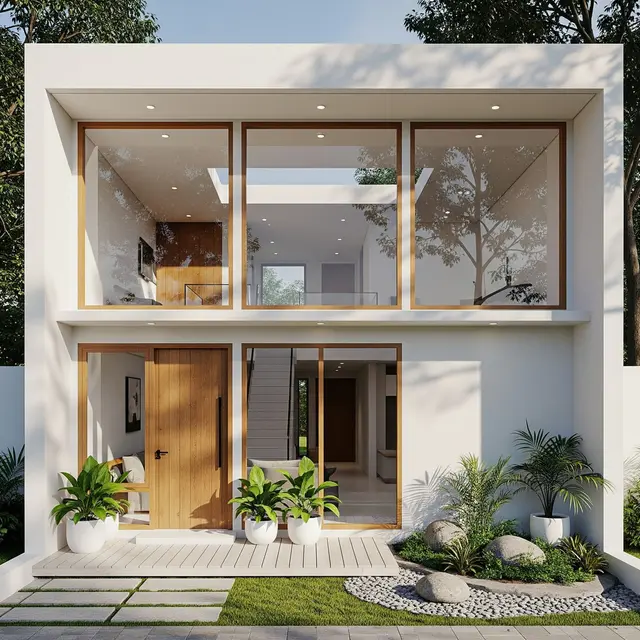 Desain Rumah Kecil tapi Luas dengan Atap Rata dan Langit-Langit Terbuka