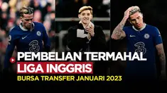 Berita Motion grafis deretan pemain dengan harga mahal yang didatangkan klub-klub Liga Inggris pada bursa transfer Januari 2023.
