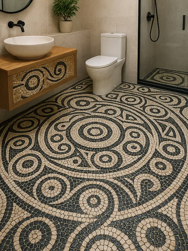 Model Kamar Mandi dengan Lantai Batu Kerikil (Image by ChatGPT)