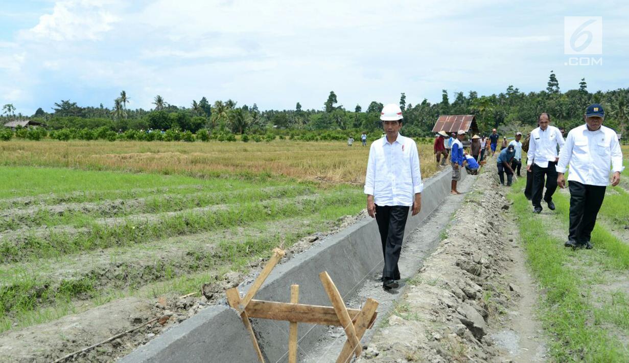Presiden Joko Widodo saat meninjua irigasi di Desa Waimital, Kecamatan Kairatu, Kabupaten Seram Bagian Barat (14/2). Pemerintah telah menggulirkan program padat karya tunai. (Liputan6.com/Pool/Biro Pers Setpres)