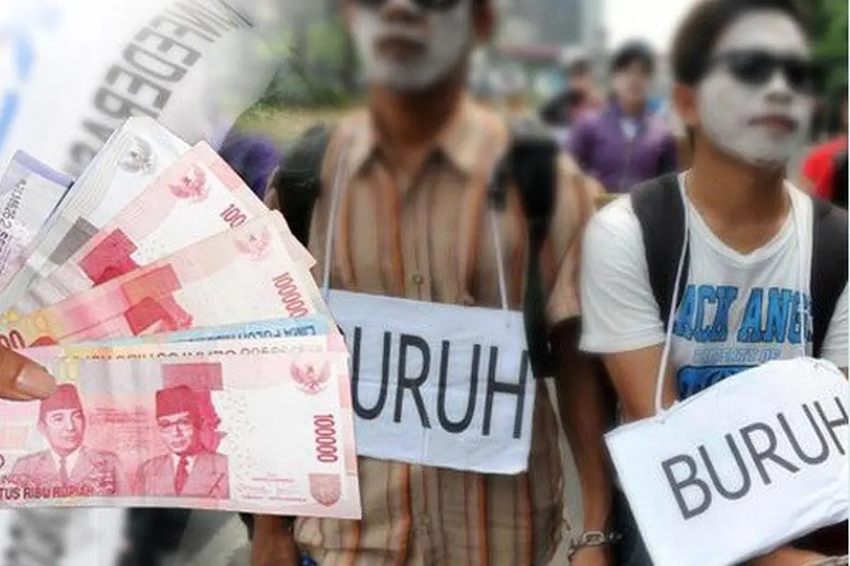 Banner Infografis Buruh Tuntut Upah Minimum 2022 Naik 10 Persen. (Liputan6.com/Trieyasni)