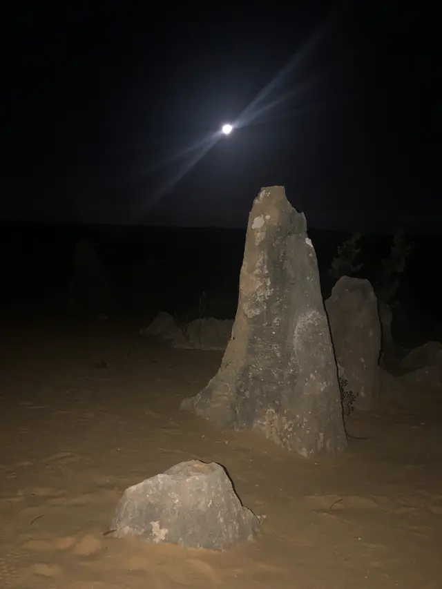 Pilar batu lancip di gurun pasir Pinnacles, Australia Barat